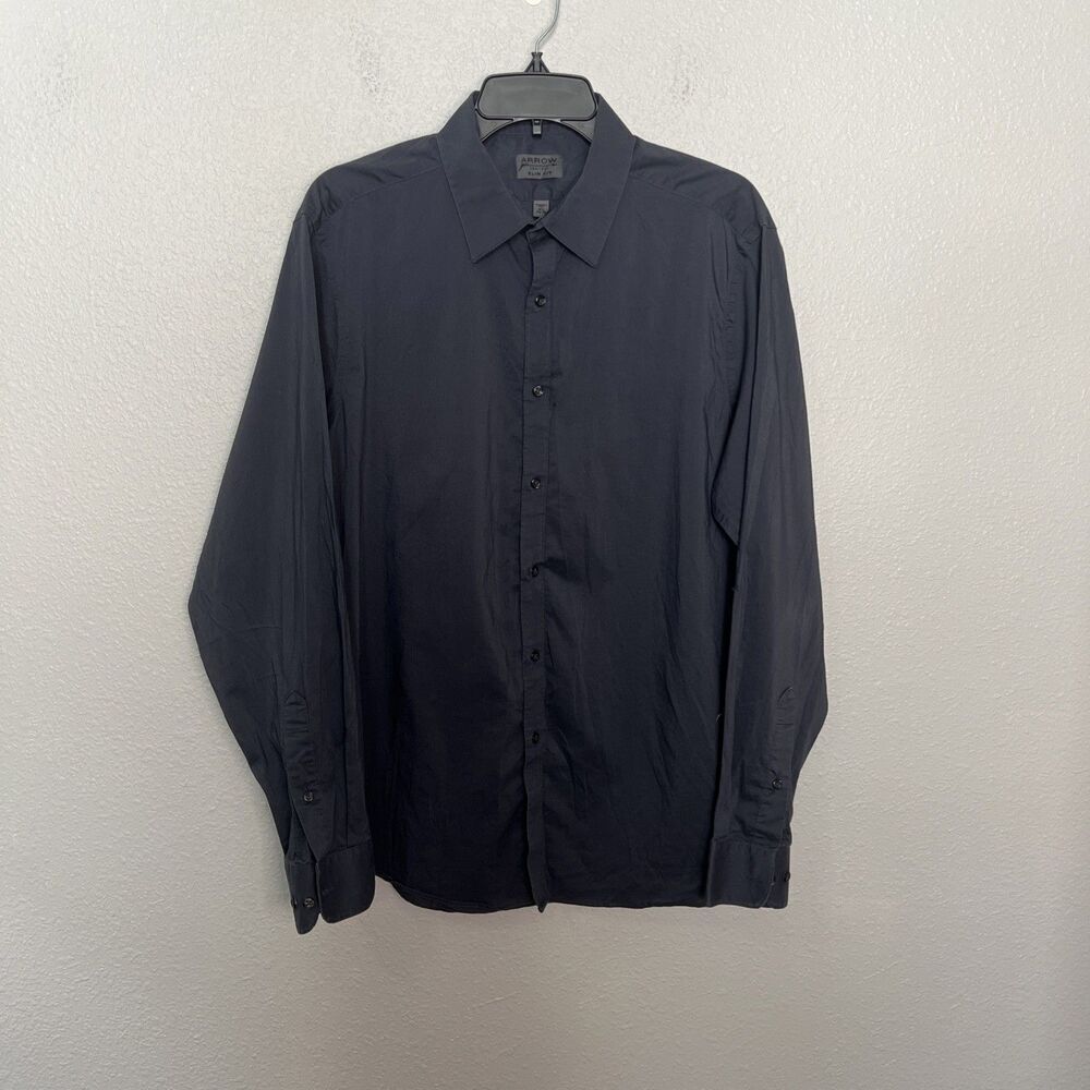 Arrow Slim Fit Dress Shirt Wrinkle Free Blue Size 16.5